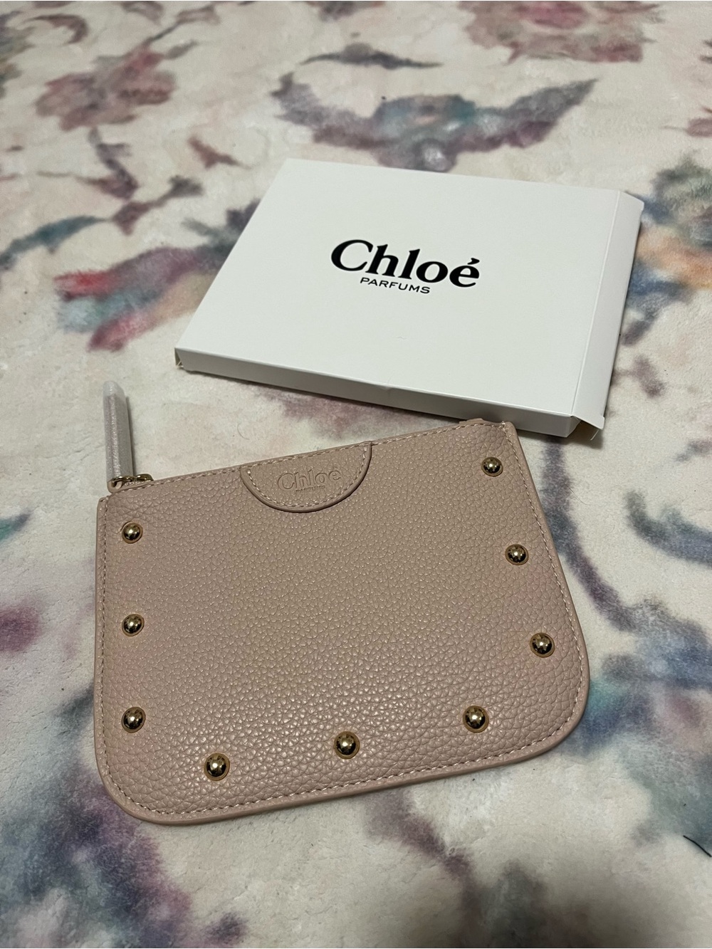 BRAND NEW Chloe Parfums Pink Leather Studded Zip Pouch